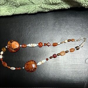 Elegant Amber and White Beaded Necklace